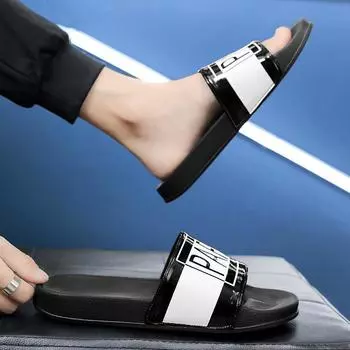 Тапочки мужские новые верхняя одежда одно слово перетащить бытовая пара мягкая подошва наступая на дерьмо чувство Jinjiang крутые тапочки тапочки 36 чёрный