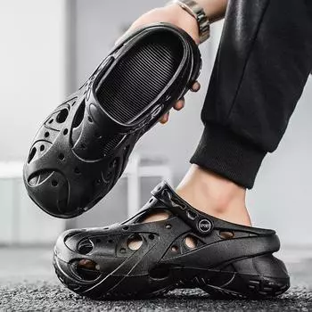 Тапочки мужские противоскользящие дырчатые туфли для дома толстая подошва увеличивающая высоту пляжные сандалии 39