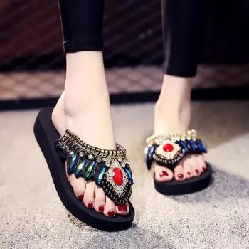 Тапочки на каблуке 3 см, женская летняя модная одежда, нескользящие шлепанцы на платформе и танкетке 35