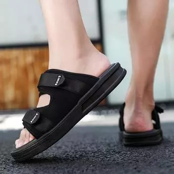 Тапочки на липучке мужские 2024 новый летний тренд одежды односложные мужские подростковые пляжные сандалии 36