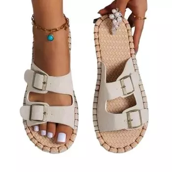 Тапочки на низком каблуке, танкетки, современные тапочки, разноцветные, для взрослых, женская обувь, распродажа, брендовые, неглубокие, этнические женские тапочки Chinelos 36 бежевый