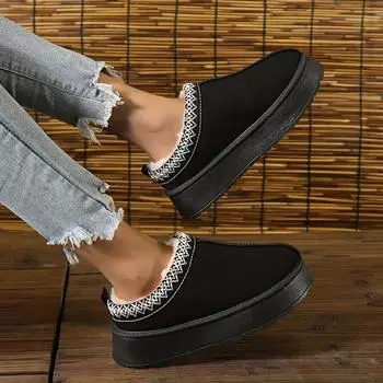 Тапочки на платформе для женщин, зимние теплые сапоги для снега, хлопковые пушистые женские шлепанцы, роскошная дизайнерская обувь, увеличивающая рост, размер 36-42 36 чёрный