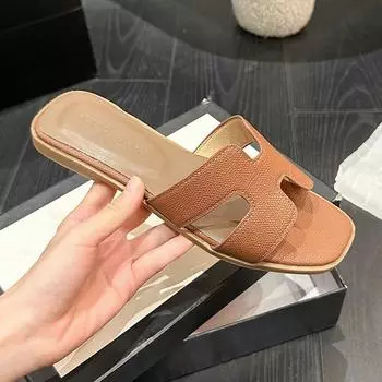 Тапочки на плоской подошве Xiaoxiangfeng женские 2025 года, новые H-образные односложные тапочки, пляжные тапочки, можно носить вне мокрой воды 35 белый