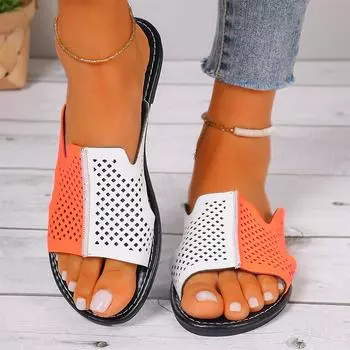 Тапочки на плоской подошве, женская повседневная пляжная обувь, модные сандалии, прогулочные шлепанцы, летние уютные дышащие женские шлепанцы 36 чёрный