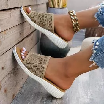 Тапочки на плоской подошве, женские летние, круглые, сетчатые, одно слово, верхняя одежда, дышащие, повседневные, сандалии, тапочки 36 серый