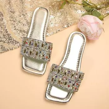 Тапочки на плоской подошве женские роскошные золотистые пляжные туфли с кристаллами летние сандалии женские новые шлепанцы повседневные шлепанцы Zapatillas Mujer 36 чёрный