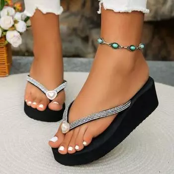 Тапочки на танкетке Летние новые шлепанцы Metal Love Diamondback Уличные тапочки Нескользящие сандалии 36 чёрный