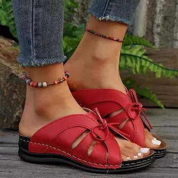 Тапочки на танкетке, женская обувь на высоком каблуке, пляжные сандалии с бантом, шлепанцы, дизайнерские повседневные сандалии 36 чёрный