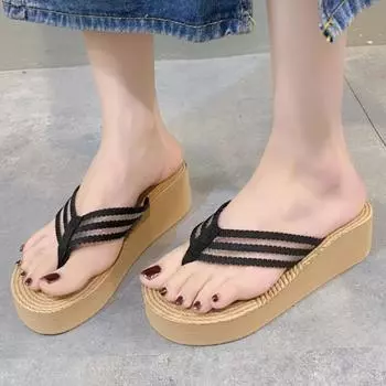 Тапочки на танкетке, женские летние туфли класса люкс, дизайнерская обувь, женские шлепанцы, тапочки на платформе, пляжные тапочки для улицы, Zapatos De Mujer 36 бежевый