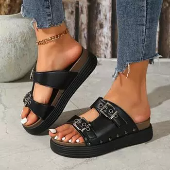 Тапочки на толстой платформе для женщин и мужчин, летние пляжные сандалии, удобные шлепанцы с амортизацией из ЭВА, нескользящие домашние тапочки с мягкой подошвой, для увеличения роста 35 чёрный