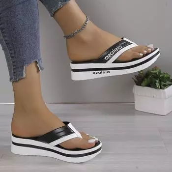 Тапочки на толстой подошве, женская летняя верхняя одежда 2024 года с рисунком «елочка» с круглым носком и плоским дном, повседневные пляжные классные тапочки 36 чёрный