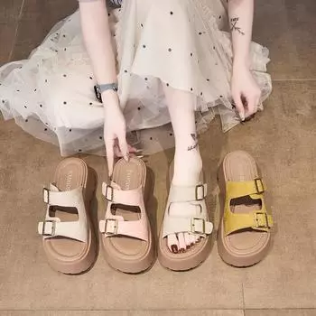 Тапочки на толстой подошве, женская летняя верхняя одежда, повседневная пряжка на ремне, пляжные сандалии, тапочки для женщин, модная женская летняя дышащая обувь 35
