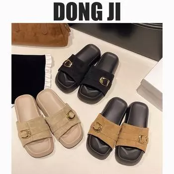 Тапочки на толстой подошве, женская новая модная верхняя одежда лета 2025 года, квадратная головка, открытый носок, пряжка на ремне, односложные классные тапочки 35