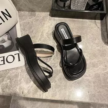 Тапочки на толстой подошве женские 2024 новый модный тренд летняя одежда сандалии темперамент тренд пляжная обувь 35 абрикосовый