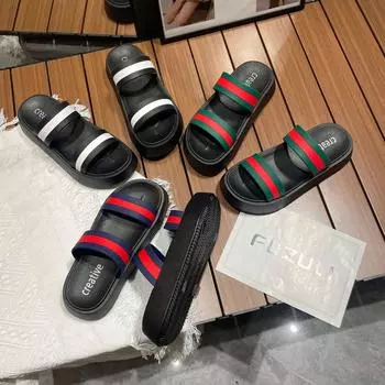 Тапочки на толстой подошве женские летние домашние домашние сандалии для пар с мягкой подошвой для ванной комнаты, одно слово, одежда на улице 36