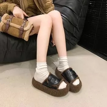 Тапочки на толстой подошве женские модные и удобные повседневные тапочки простая верхняя одежда Mao Mao home одна педаль хлопок тапочки одно слово тапочки 35 чёрный