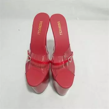 Тапочки на высоком каблуке женские летние 2025 новые простые трендовые туфли с открытым носком на тонком каблуке супер высокие каблуки женские туфли 34 красный