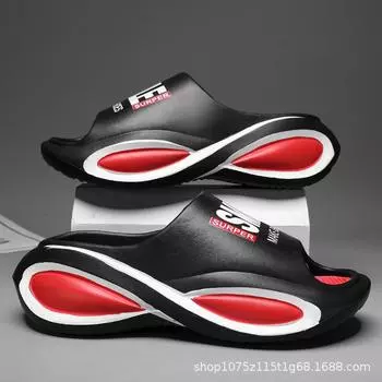 Тапочки новые летние парные толстая подошва нескользящие увеличивающие рост однословные шлепанцы повседневная мода мягкая подошва пляжные сандалии 36-37 чёрный