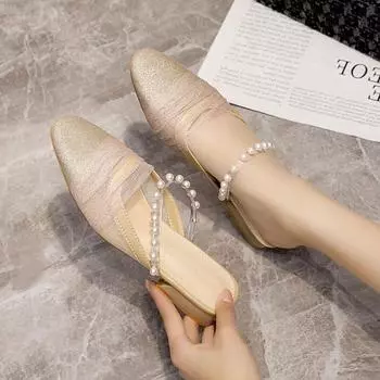 Тапочки-полушапки Fairy Wind Bag Head женские летние 2025 года, новые, на низком каблуке, нежные, женские, ленивые, на толстом каблуке, классные тапочки 35