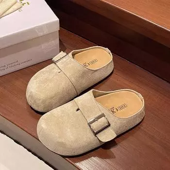 Тапочки-полушапки Mori в стиле ретро на толстой подошве для верхней женской одежды 2025 года, новые модные, универсальные и удобные тапочки с одной педалью 35 розовый