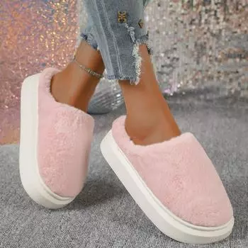 Тапочки-полушапки на толстой подошве Baotou женские 2024 осень-зима новые домашние тапочки большого размера из хлопка женская обувь 36 чёрный