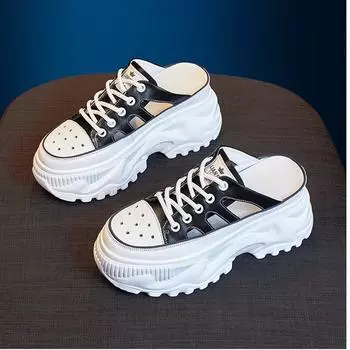 Тапочки-полушапки с ленивым мешком, женская летняя одежда 2025 года, новые полые дышащие сандалии, туфли-кексы, маленькие белые туфли 35 белый