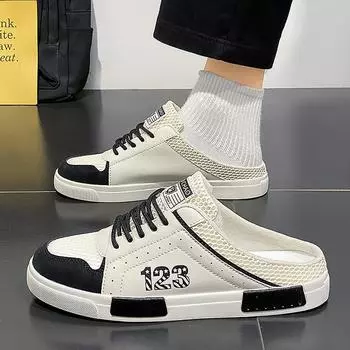 Тапочки-полутапочки мужские летние дышащие полые сетчатые ленивые тапочки с одной педалью без каблука офисные тапочки большого размера для сумки на голову 39