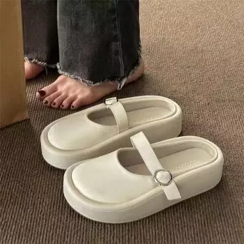 Тапочки-полутапочки женские уличные ленивые толстые высокие уродливые тапочки на платформе с пряжкой повседневные шлепанцы 35