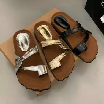 Тапочки повседневные низкие туфли для женщин 2024 г., пантофле, толстая подошва, роскошные плоские летние новые тапочки из ткани, подковы 35 чёрный