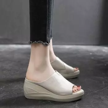 Тапочки Retro Fish Mouth Cool 2024 Новые женские летние уличные тапочки с толстой подошвой, нескользящие женские сандалии Zapatos De Mujer 35