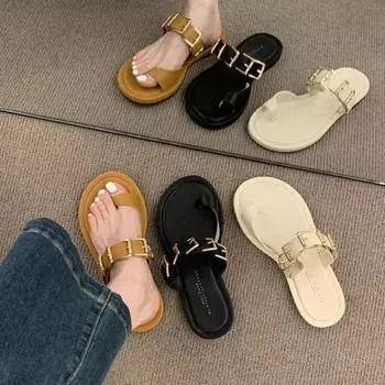 Тапочки резиновые 2024 пряжка душ летний дом клип носок серебристый женский черный сандалии шлепанцы повседневный пляж элегантные шлепанцы обувь 35 чёрный