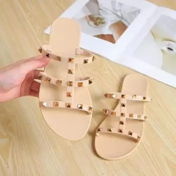Тапочки Rivet женские летние туфли на открытом воздухе новые туфли Rivet Crystal Shoes Jelly Shoes женские сандалии тапочки на плоской подошве Chanclas Mujer 36 чёрный