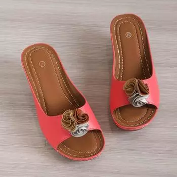 Тапочки с цветочным принтом и толстой подошвой, односложные, женская верхняя одежда, швейные нитки, танкетка, легкие и классные тапочки 36 синий