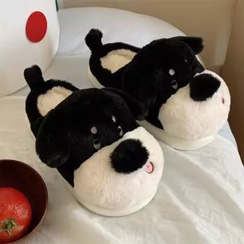 Тапочки с изображением мультяшной собаки для женщин, зимние домашние теплые туфли из искусственного меха для пар, шлепанцы с милыми животными, плюшевые мужские тапочки на платформе для дома 36-37 коричневый