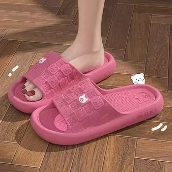 Тапочки с изображением очаровательного медведя из мультфильма: Толстая подошва, противоскользящая. Идеально подходит для ванной комнаты, дома, пляжа — для использования в помещении и на открытом воздухе 36-37 фиолетовый