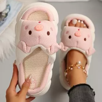 Тапочки с изображением животных из мультфильмов, женские домашние тапочки Four Seasons, женские тапочки 36-37 розовый