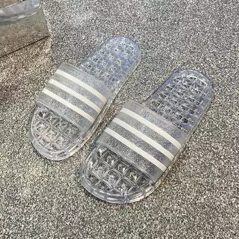 Тапочки с кристаллами, женщины могут носить дома плоскую подошву, износостойкие полосатые, студенческое общежитие, ванна в помещении, домашние сандалии 36/37