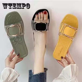 Тапочки с квадратной пряжкой, женские милые офисные женские сандалии с мягкой подошвой, новая мода на лето 40