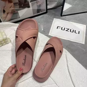 Тапочки с мягкой подошвой, перекрещенные, женская летняя одежда, новинка, мода знаменитостей в Интернете, тапочки на плоской подошве для девочек, повседневные пляжные сандалии 36 розы красного