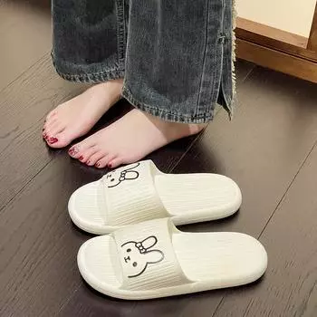 Тапочки с мультяшным кроликом, женские летние повседневные пляжные сандалии в помещении и на открытом воздухе, одно слово, пляжные сандалии 36-37 белый