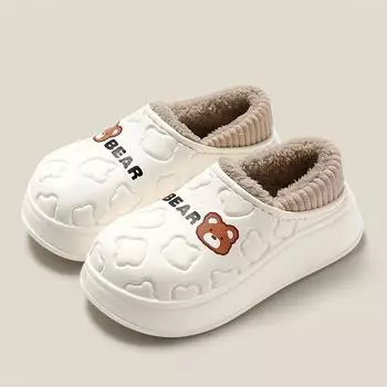 Тапочки с плюшевой подкладкой в виде мультяшного медведя для женщин, водонепроницаемые тапочки, модная домашняя обувь с мягкой подошвой из ЭВА 36-37 чёрный