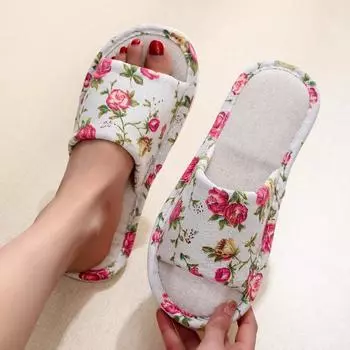 Тапочки с принтом, дышащие открытые носки, легко надевать - удобная повседневная обувь для дома, обеспечивающая максимальный комфорт 37-38 розовый
