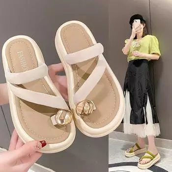 Тапочки с резинкой, женские, летние, с металлической толстой подошвой, удобные, для отдыха, пляжные сандалии, женская мода, женская, летняя, дышащая обувь 35