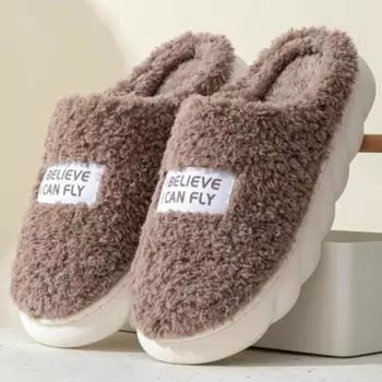 Тапочки с толстой подошвой. Домашняя обувь. Зимние тапочки на платформе. Теплые пушистые тапочки. 36-37 синий