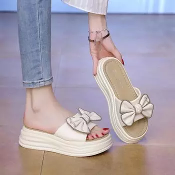 Тапочки с толстой подошвой, женская летняя верхняя одежда, одно слово, классные тапочки, женские банты с юбкой, пляжная обувь, женская модная женская летняя дышащая обувь 34