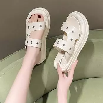 Тапочки с толстой подошвой, женская верхняя одежда, летние пляжные сандалии One Word Drag, тапочки женские, большого размера, модная женская летняя дышащая обувь 35
