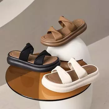 Тапочки с толстой подошвой, женские, лето 2024, новые однотонные повседневные домашние верхние туфли, женская обувь, скрученные узлом, мягкие шлепанцы Sloe 35 чёрный