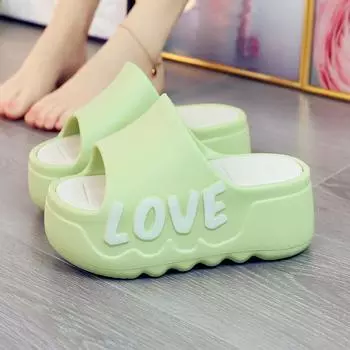 Тапочки с высокой подошвой 7 см, летние мягкие туфли из ЭВА, нескользящие шлепанцы для женщин, удобные сандалии для отдыха на открытом воздухе, зеленые тапочки Love Slides 36-37