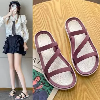 Тапочки с Z-образным ремешком для женщин, нескользящая верхняя одежда, летняя пляжная обувь, сандалии с мягкой подошвой 36/37 чёрный