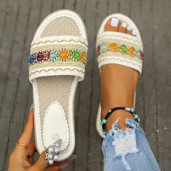 Тапочки-сапожки для женщин, летние, повседневные, с открытым носком, со стразами, на плоской подошве, с мягкой подошвой, на высоком каблуке для женщин 36